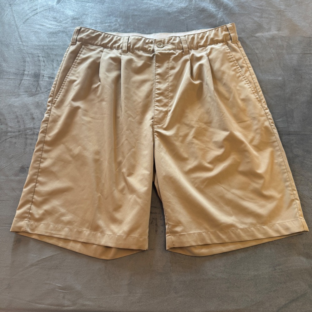 Reebok Mens Golf Shorts 38 Tan Pleated Performance Stretch Golfcore Preppy